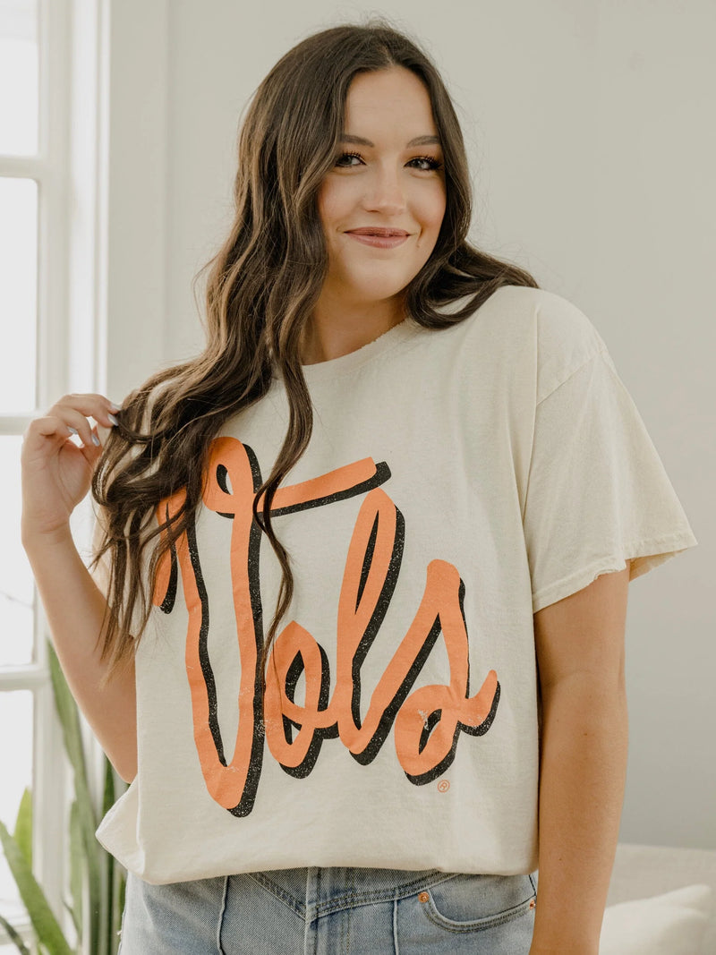 LivyLu University of Tennessee Volunteers Barbie Off-White Thrifted Game Day Tee