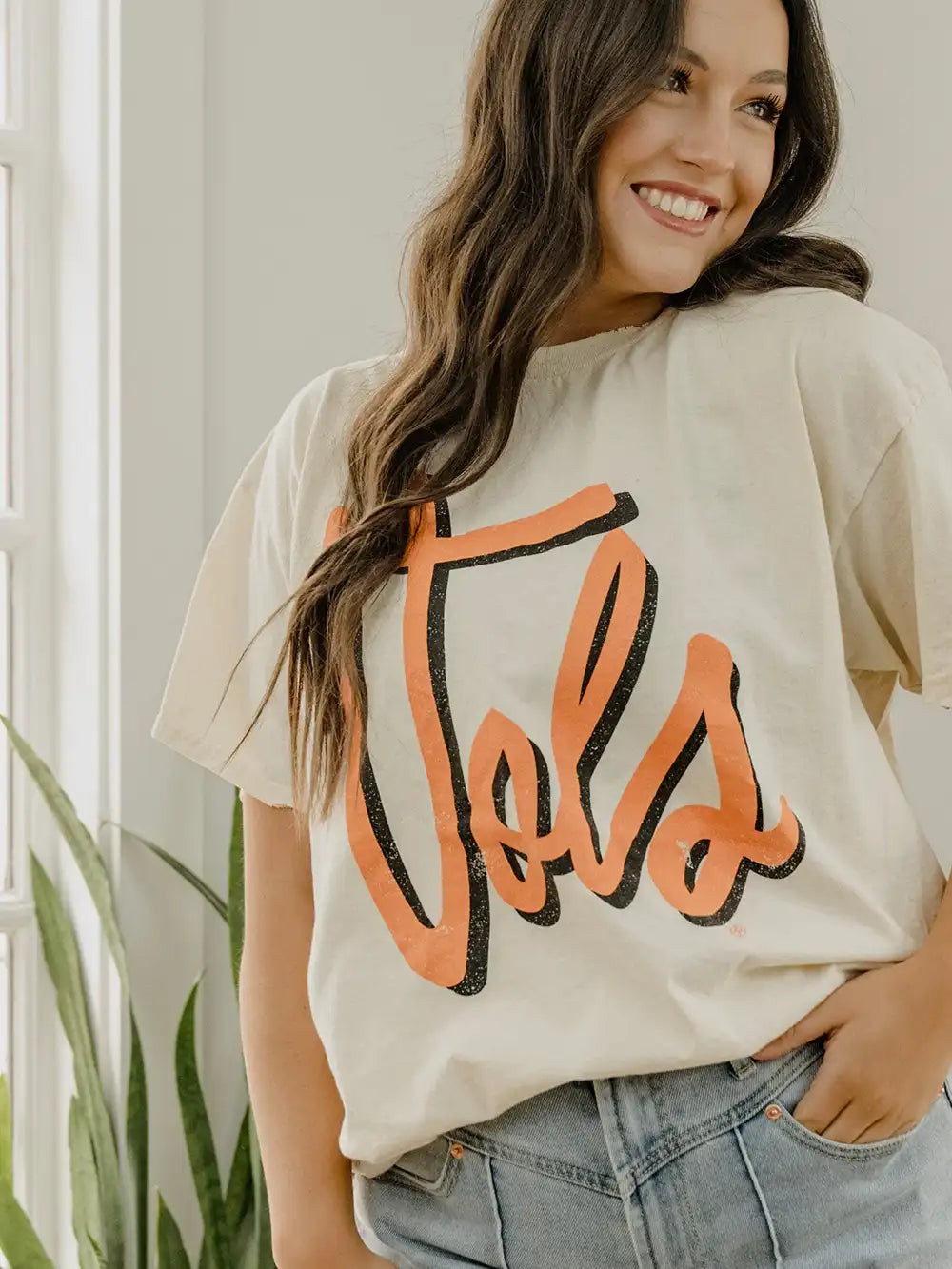 LivyLu University of Tennessee Volunteers Barbie Off-White Thrifted Game Day Tee