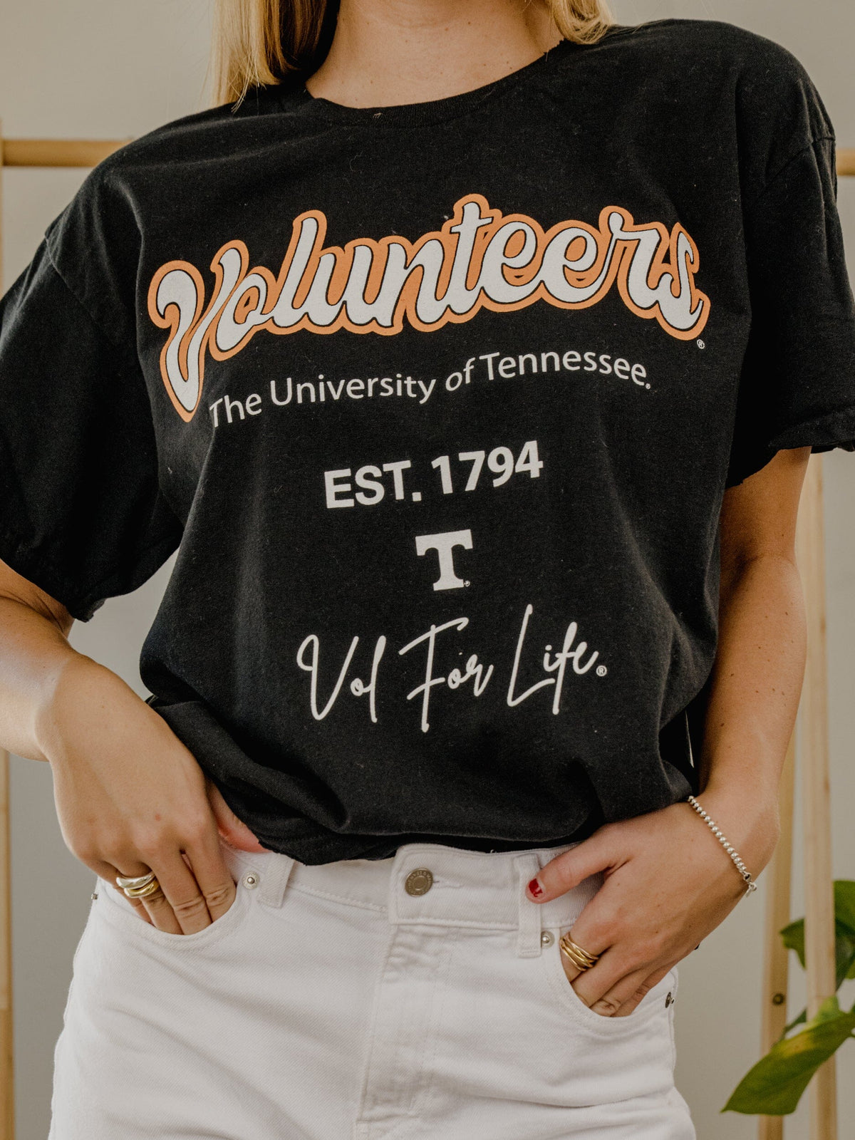 LivyLu Tennessee Volunteers Vols Letterman Thrifted Tee in black 