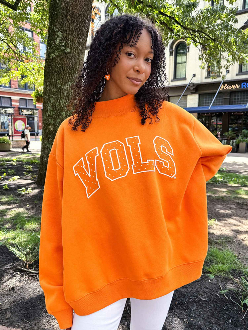 LivyLu Tennessee Vols Polka Dot Puff Ink Weekend Mock Neck Sweatshirt