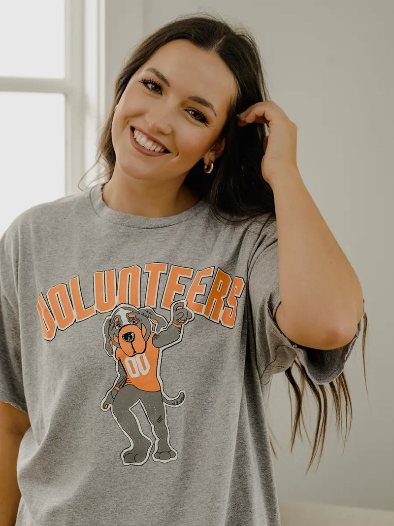 livylu tennessee vols smokey mascot cartoon puff ink thrited tee in heather grey