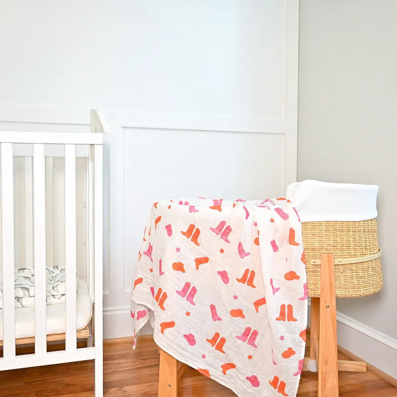 LollyBanks Life is Better in Pink Boots Swaddle Blanket