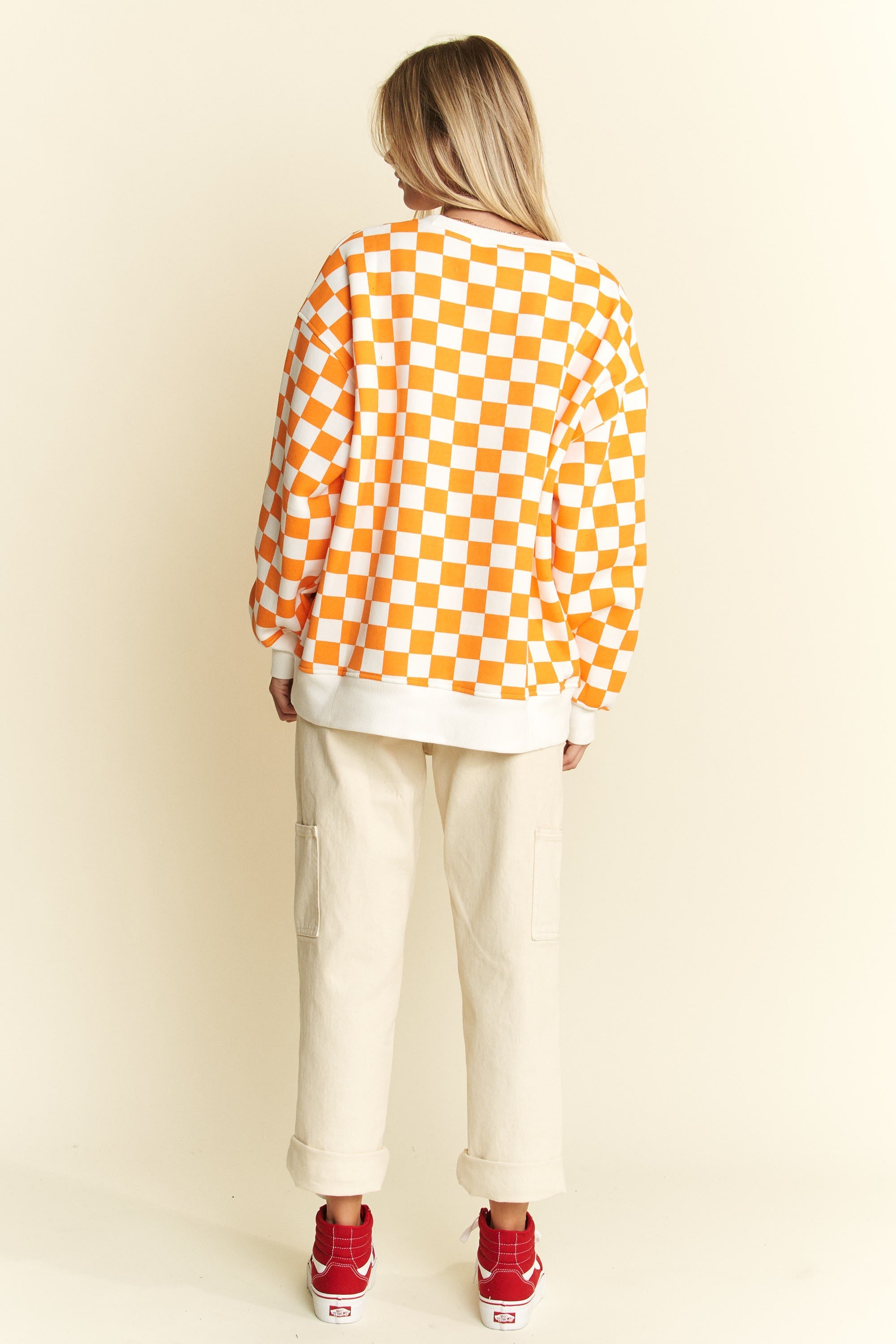 Sweatshirt with checkered sleeves online