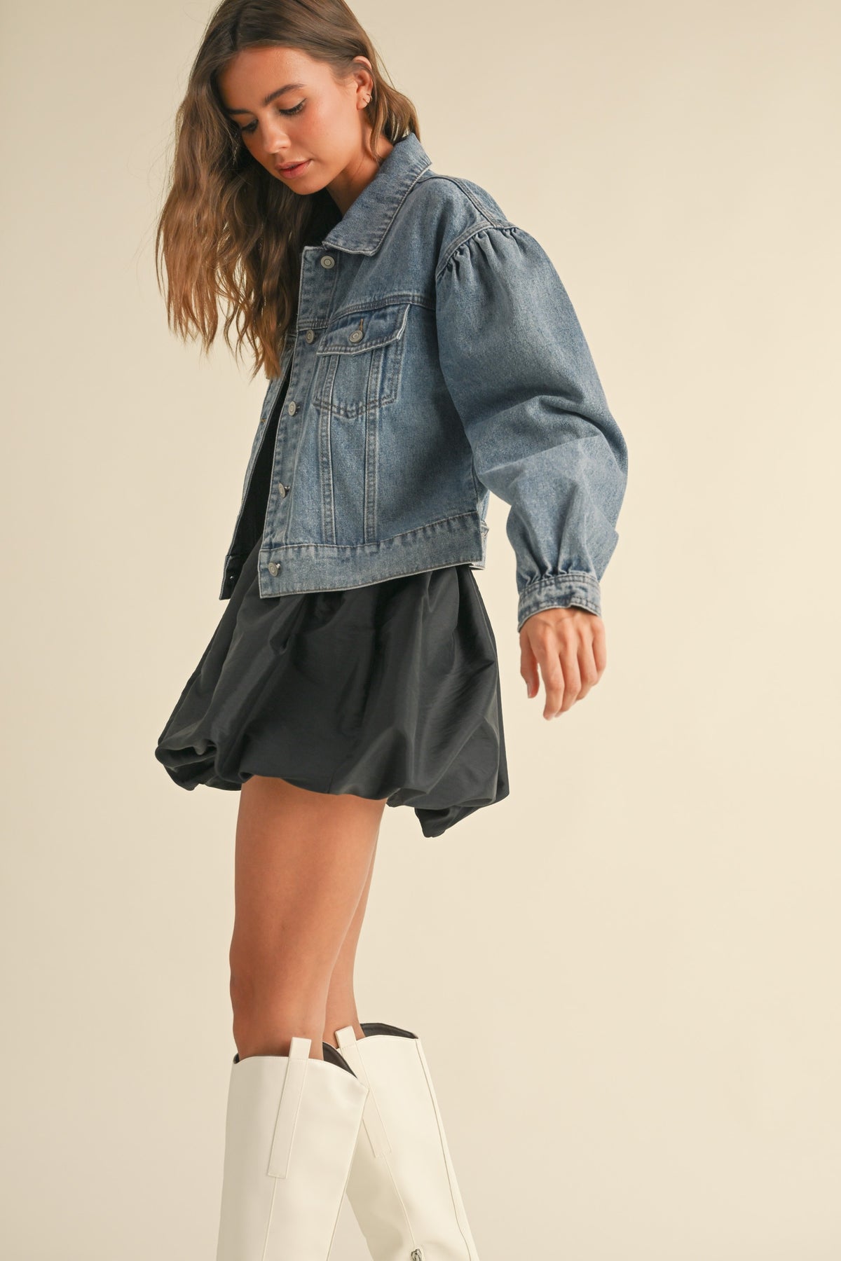 puff sleeve denim jacket-side