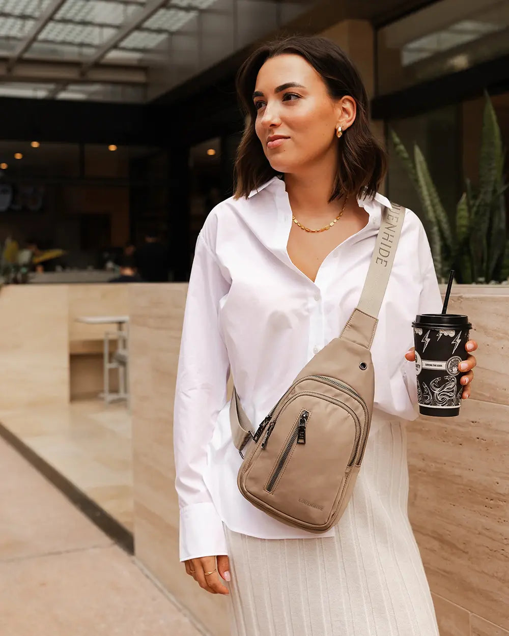 LOUENHIDE Boyd Nylon Sling Bag in Beige