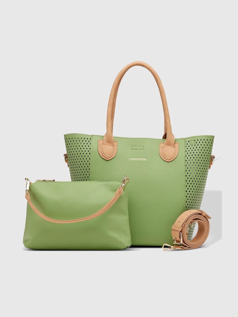LOUENHIDE dublin leather tote bag in avocado green