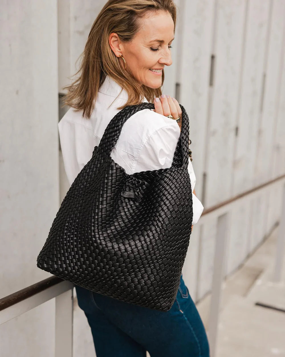 LOUENHIDE Gabby Woven Tote Bag in Black