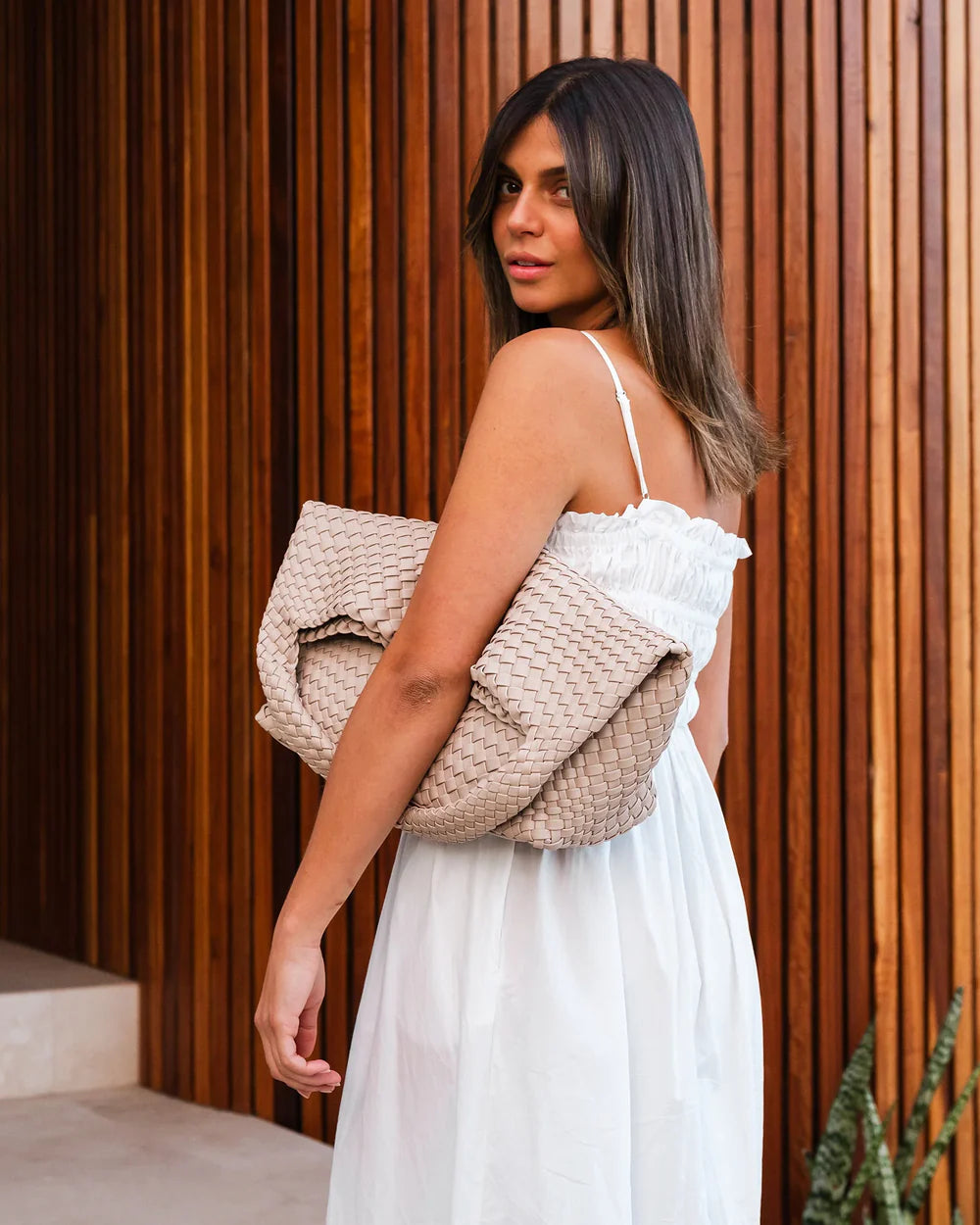 LOUENHIDE Gabby Woven Tote Bag in Malt