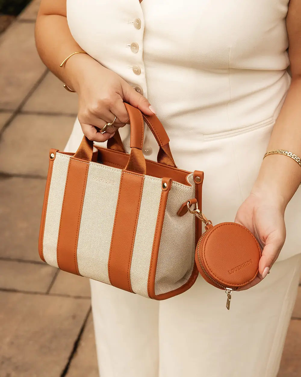 LOUENHIDE Mini Manhattan Tote Bag in Natural Tan Canvas