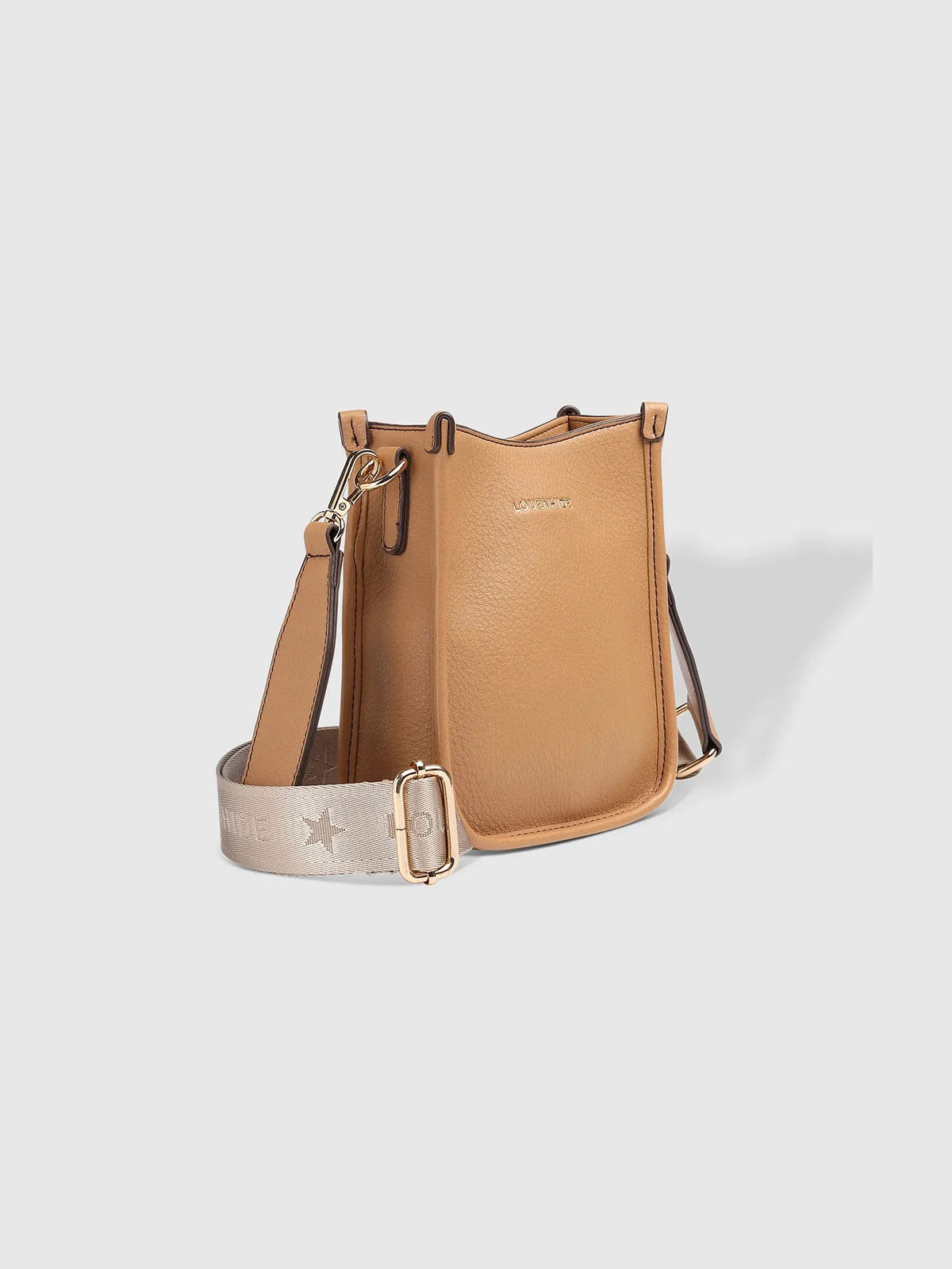 LOUENHIDE Parker Phone Crossbody Bag Faux Leather Camel