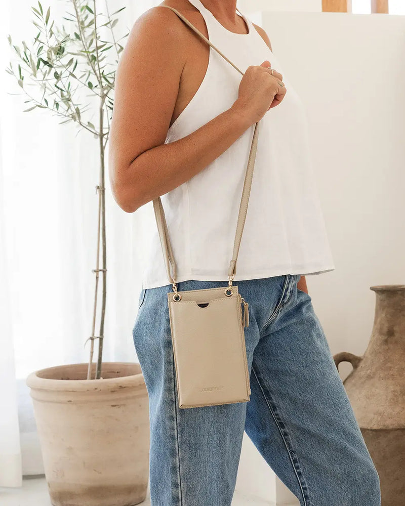 LOUENHIDE Suki RFID Phone Bag in Almond