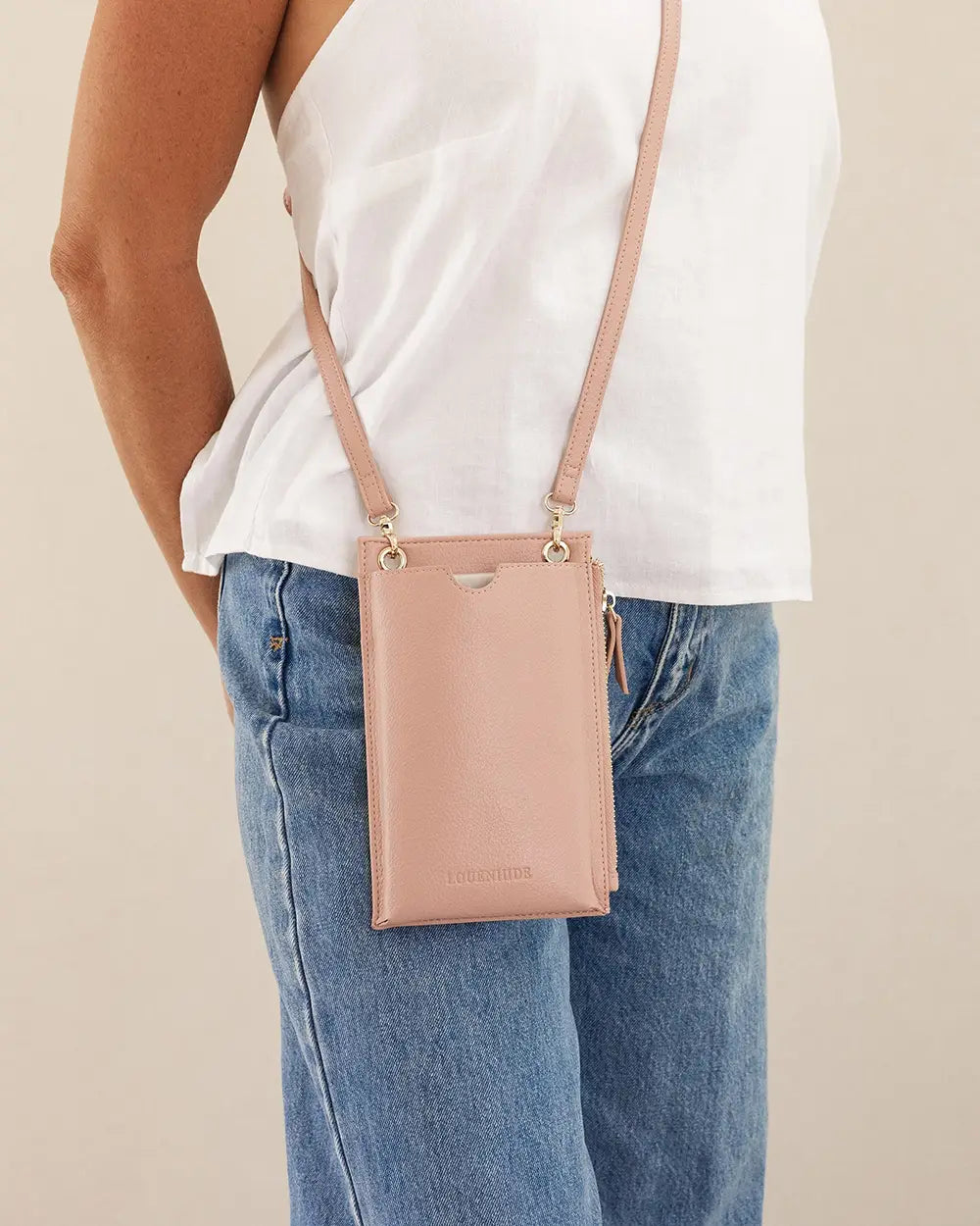 LOUENHIDE Suki RFID Phone Bag in Dusty Pink