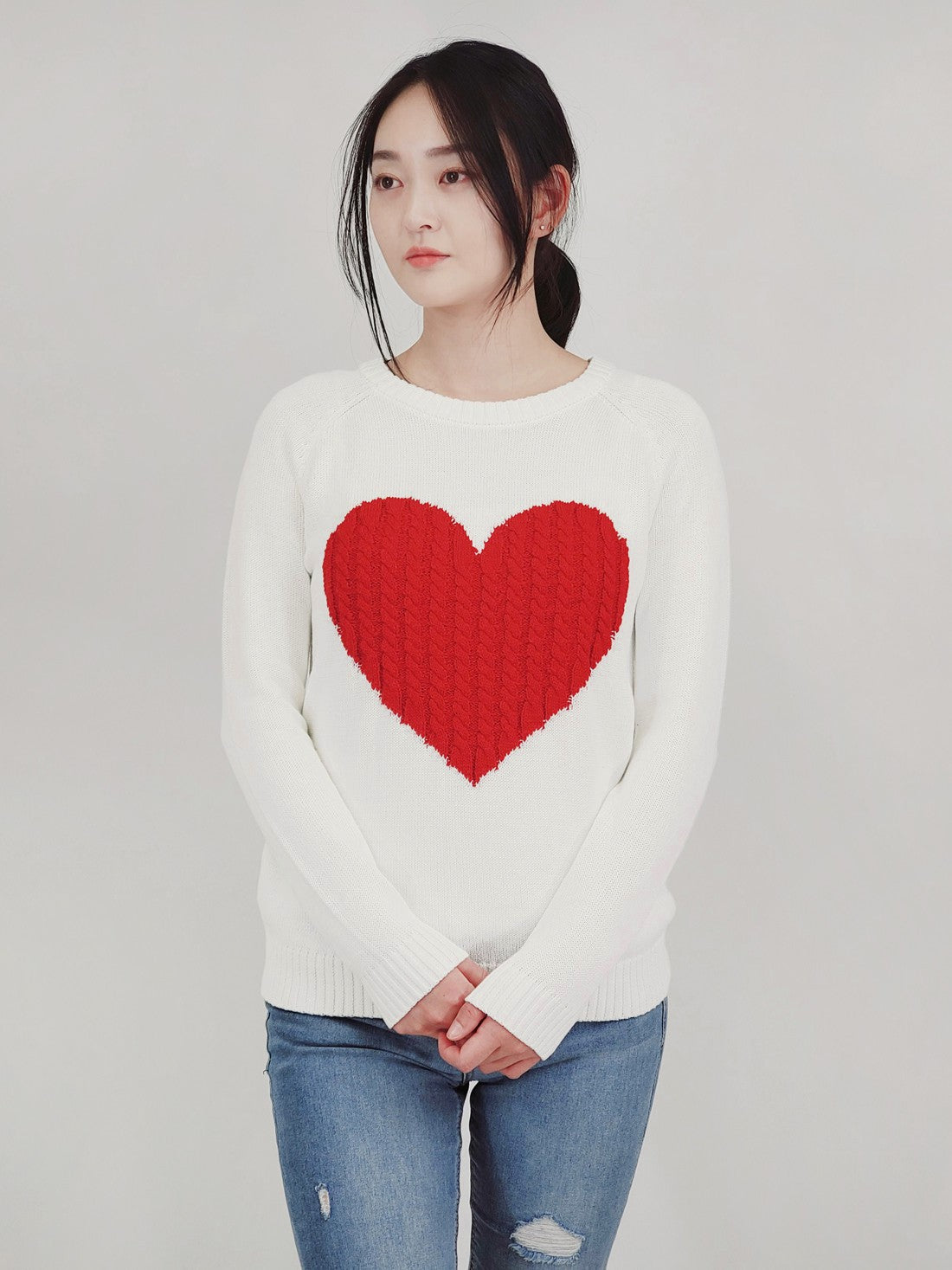 Love Heart Jacquard Sweater in ivory red