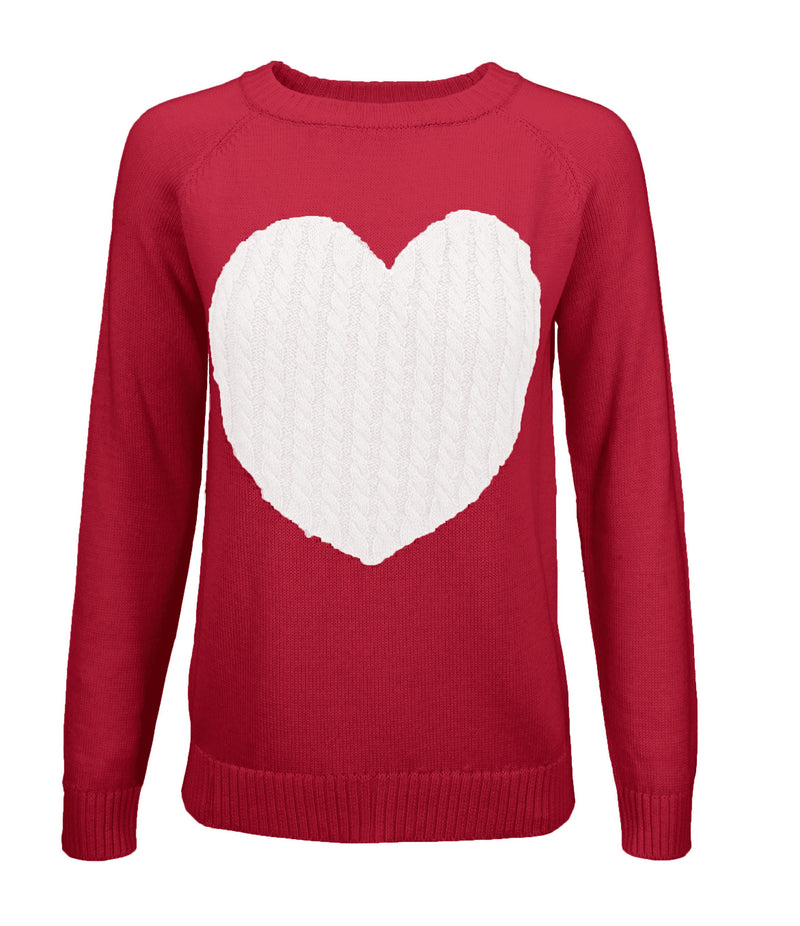 Love Heart Jacquard Sweater in red ivory