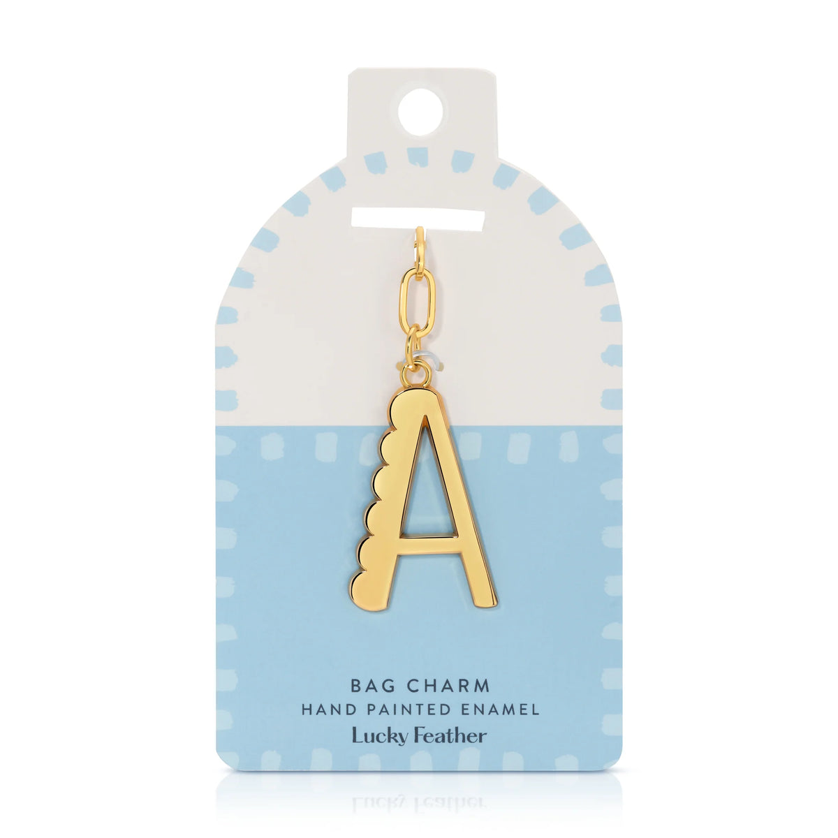 Lucky Feather Enamel Initial Bag Charm Letter A Gold Plated
