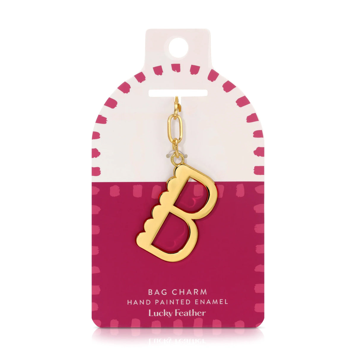 Lucky Feather Enamel Initial Bag Charm Letter B Gold Plated