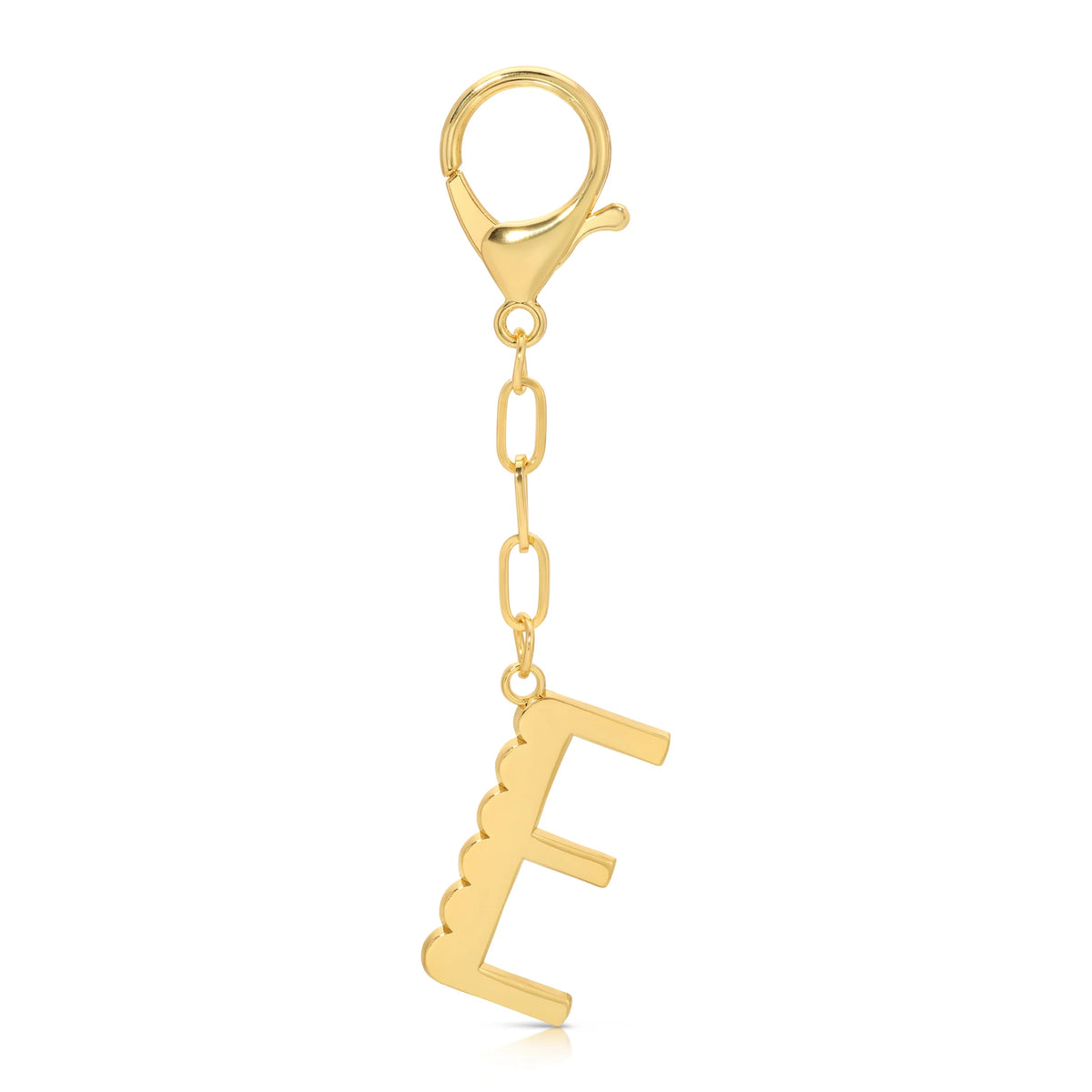 Lucky Feather Enamel Initial Bag Charm Letter E Gold Plated