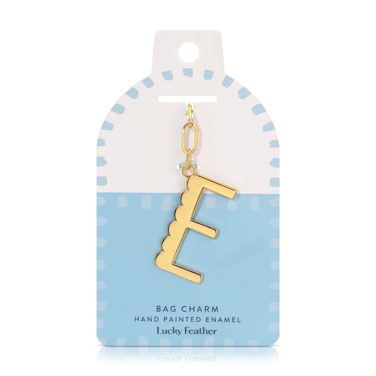 Lucky Feather Enamel Initial Bag Charm Letter E Gold Plated