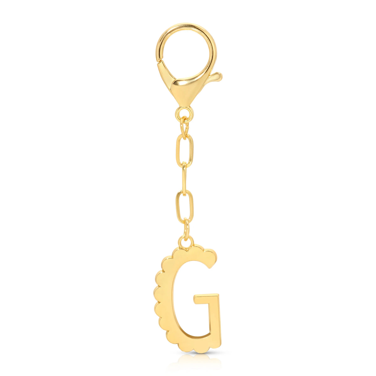 Lucky Feather Enamel Initial Bag Charm Letter G Gold Plated