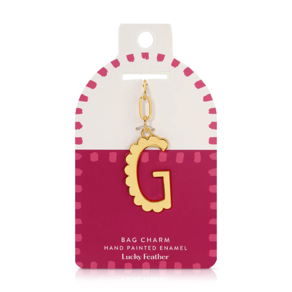 Lucky Feather Enamel Initial Bag Charm Letter G Gold Plated