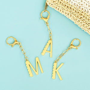 Lucky Feather Enamel Initial Bag Charm Gold Plated