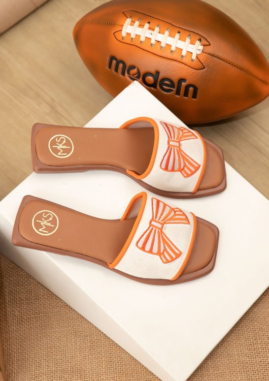 Bobbie 16 Orange & White Tennessee Bow Game Day Slide Sandals