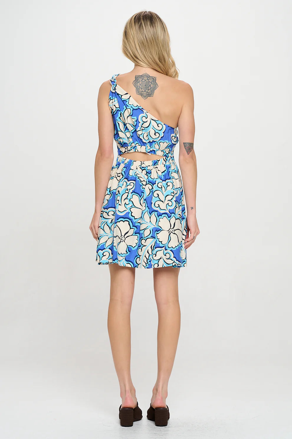 meet me in santorini azure bloom one shoulder dress
