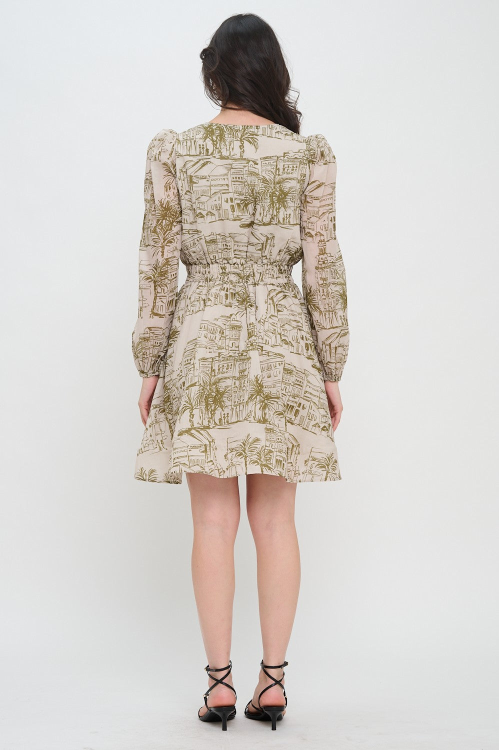 meet me in Santorini Olive Long Sleeve Short Dress