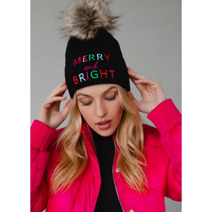 Merry & Bright Knit Pom Hat in black