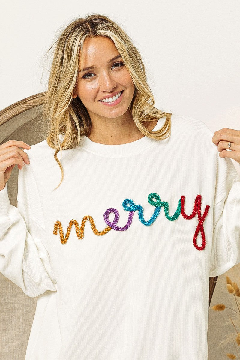 merry tinsel letter sweatshirt in multicolor-front