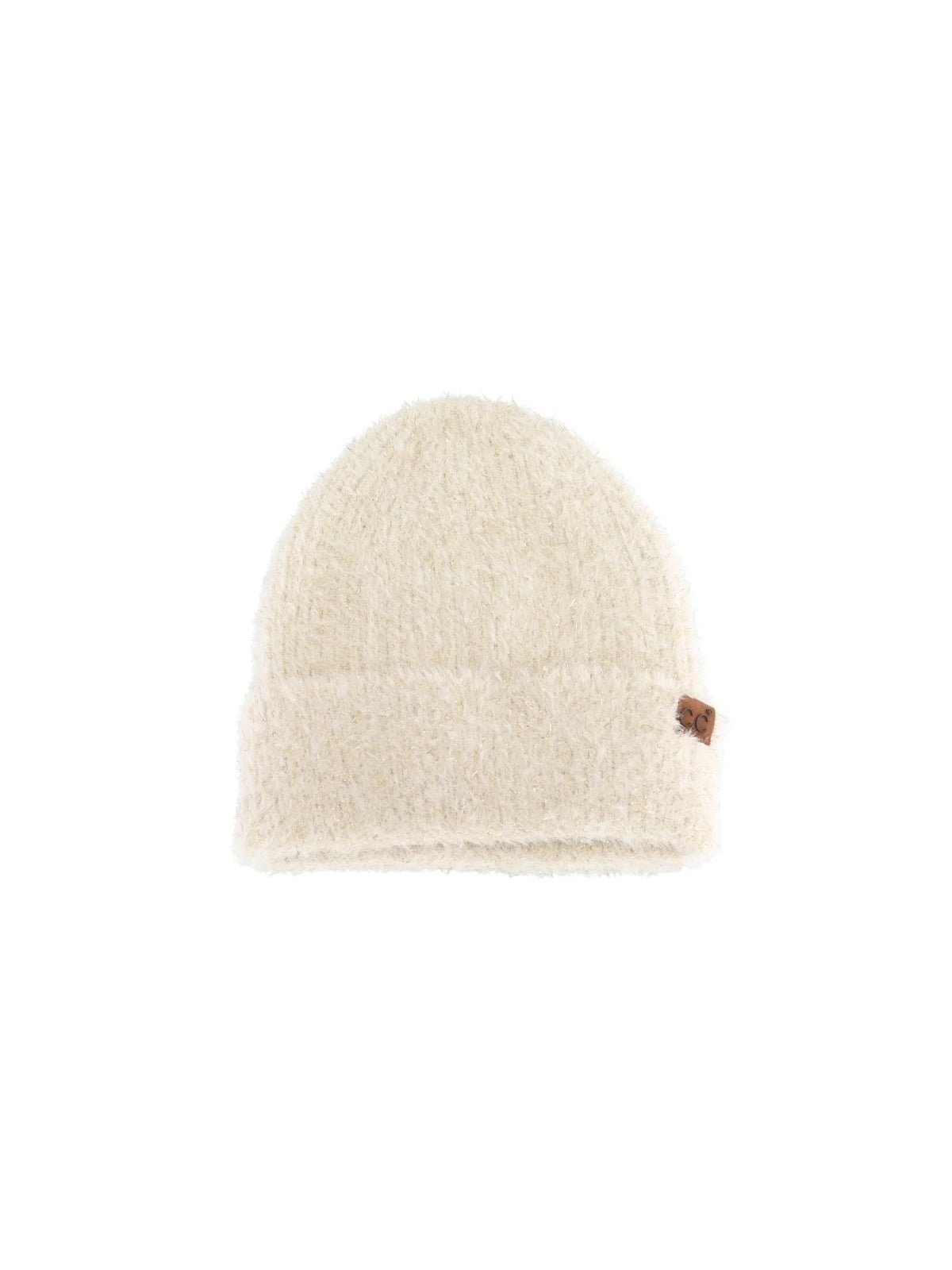 Metallic Eyelash Cuffed Beanie Beige