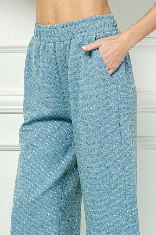 metallic jacquard cropped pants in blue-front detail view