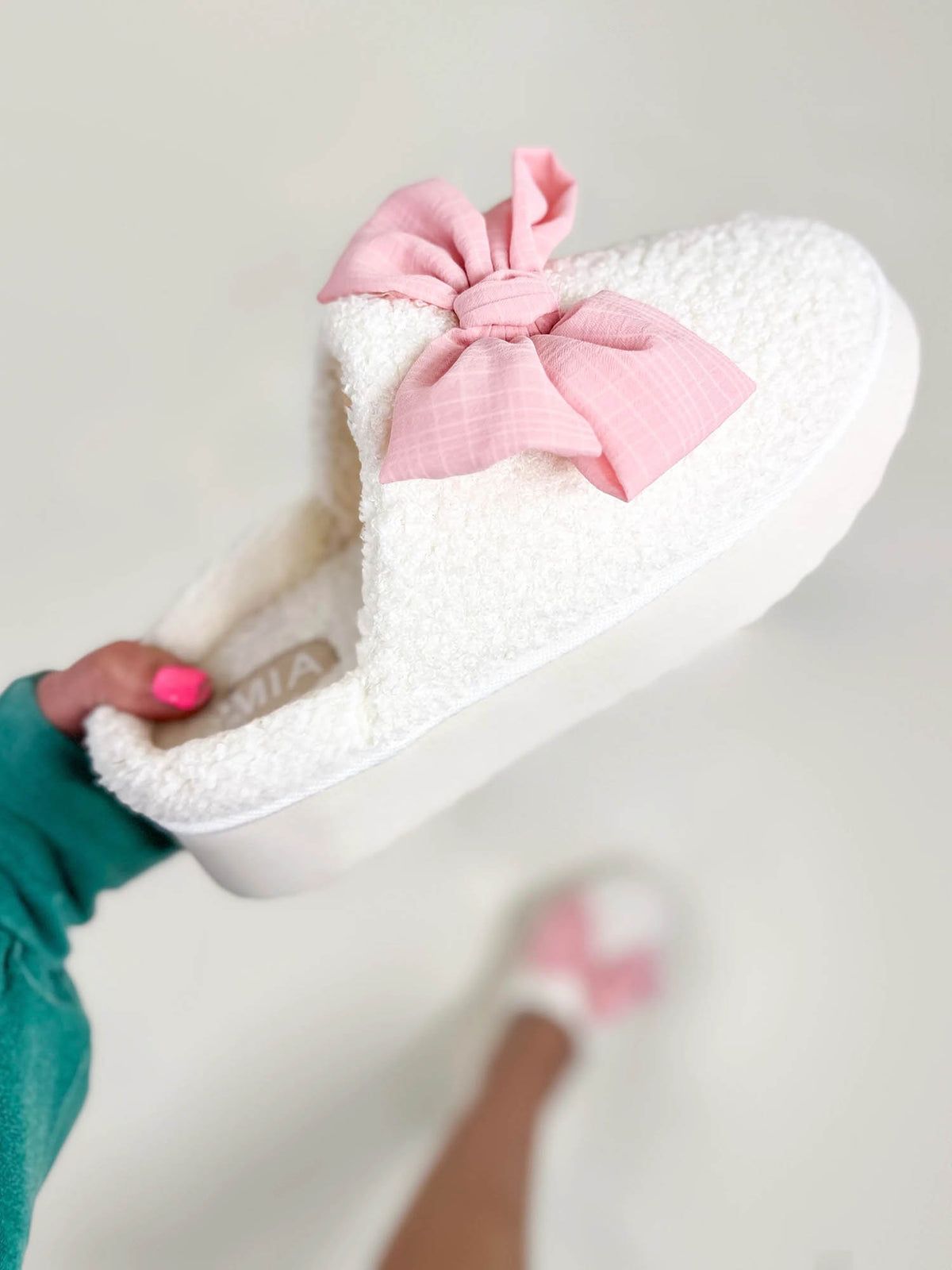 MIA Imani Bow Shearling Slippers in Blush