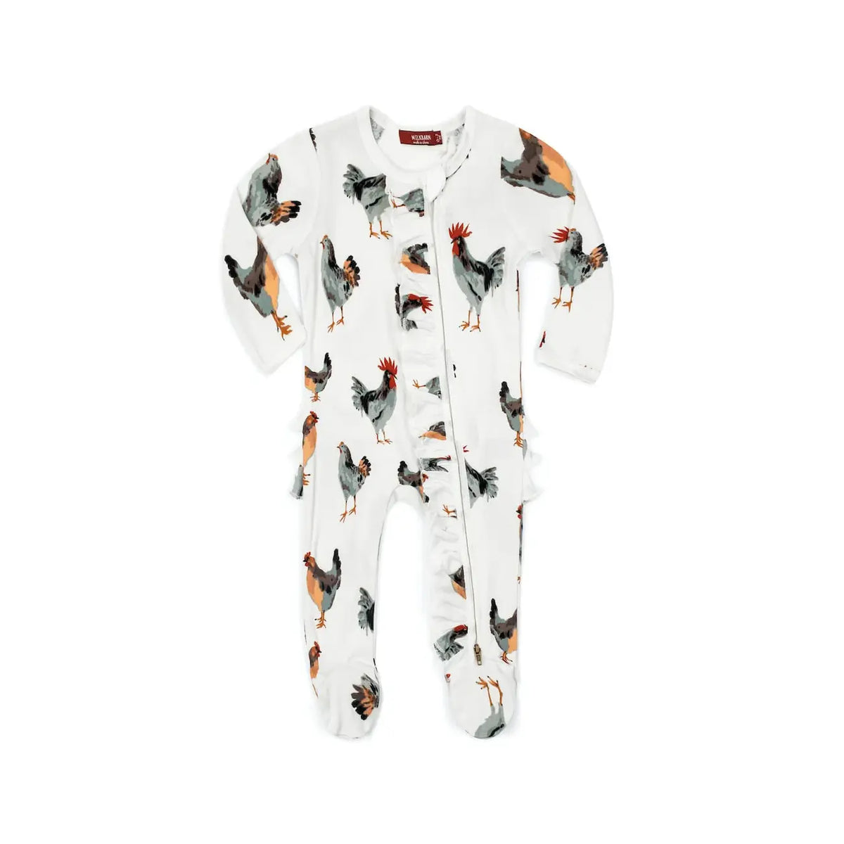 Milkbarn Chicken Organic Cotton Ruffle Zipper Footed Romper