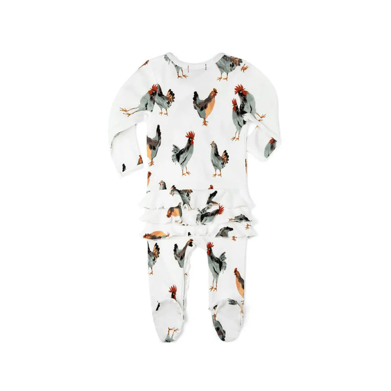 Milkbarn Chicken Organic Cotton Ruffle Zipper Footed Romper