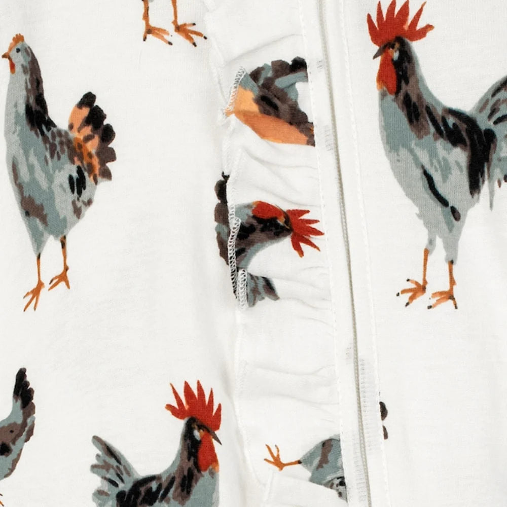 Milkbarn Chicken Organic Cotton Ruffle Zipper Footed Romper