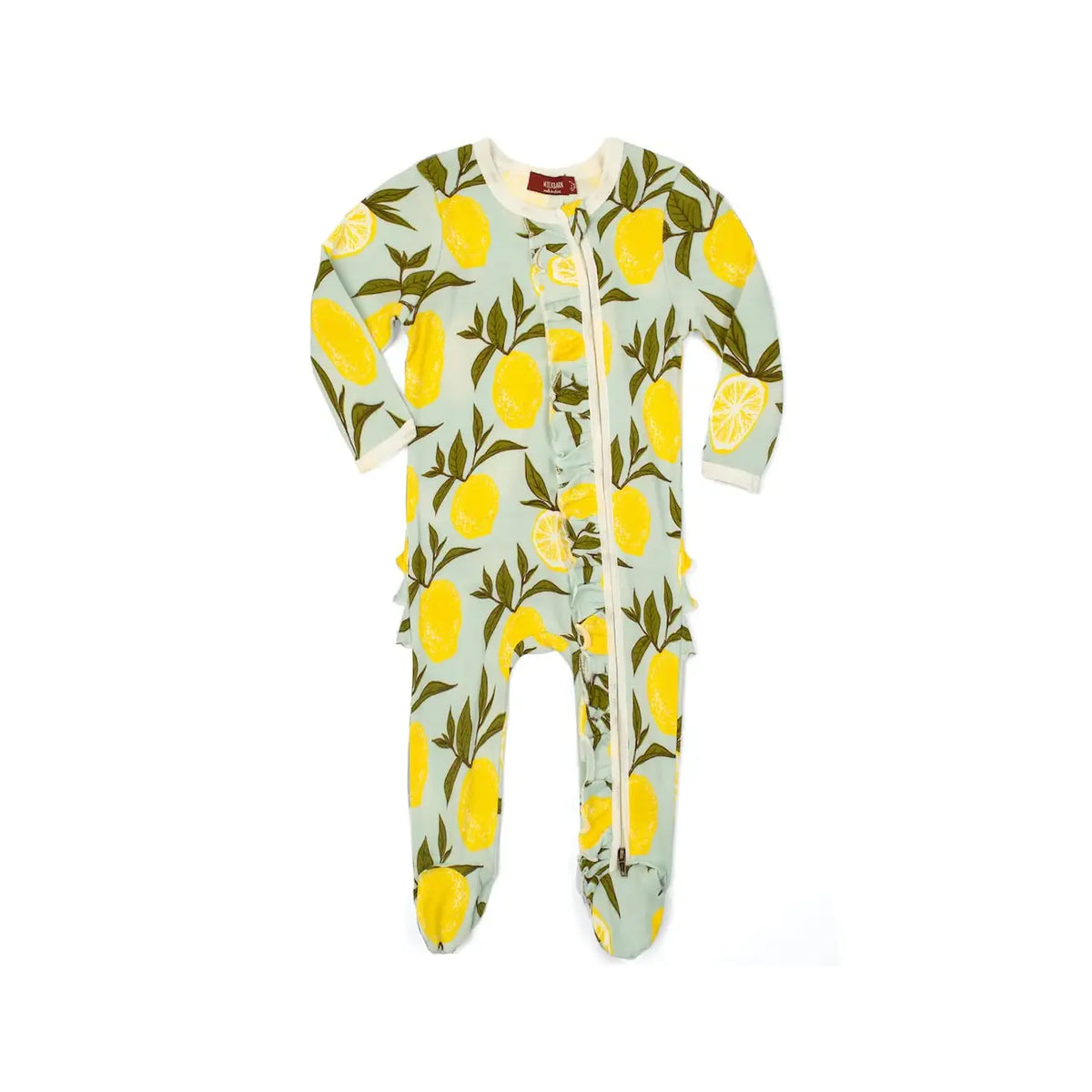 Milkbarn Lemon Organic Cotton Ruffle Zipper Footed Romper