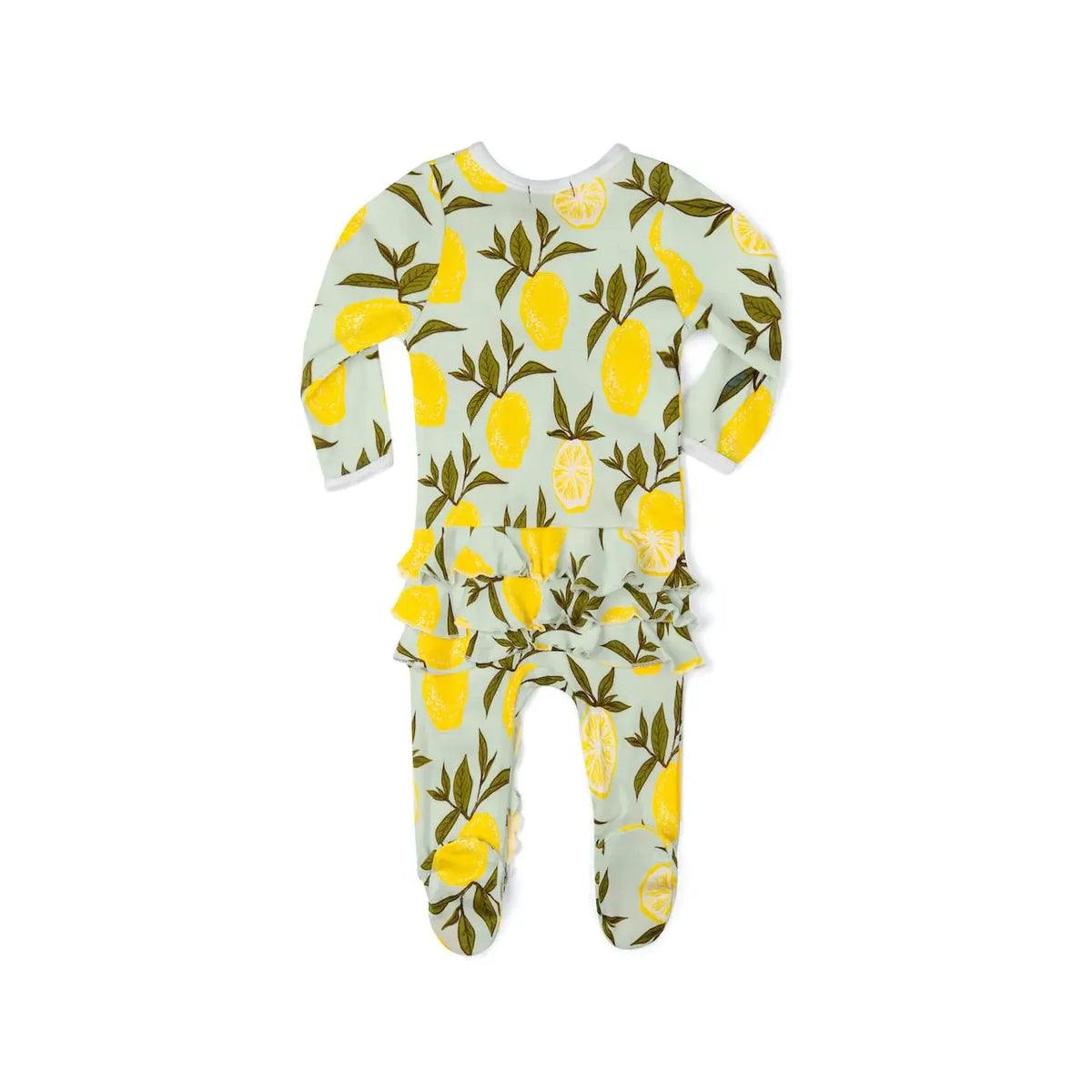 Milkbarn Lemon Organic Cotton Ruffle Zipper Footed Romper