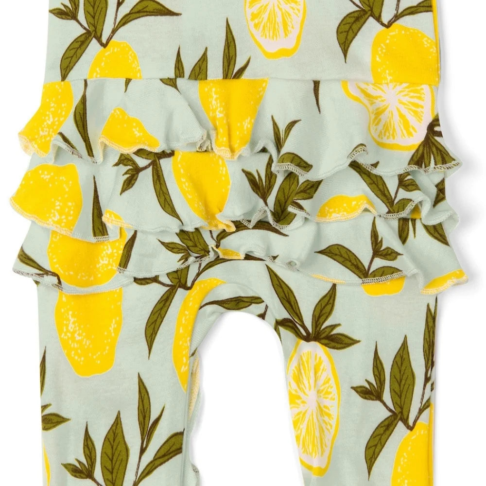 Milkbarn Lemon Organic Cotton Ruffle Zipper Footed Romper