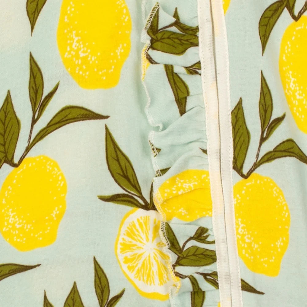 Milkbarn Lemon Organic Cotton Ruffle Zipper Footed Romper