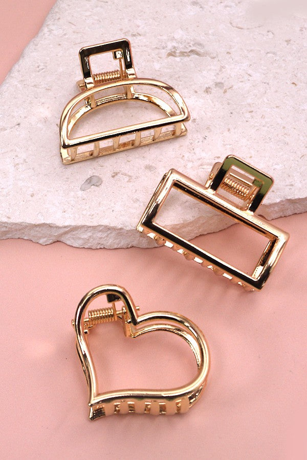 mini gold shapes hair claw clips heart rectangle