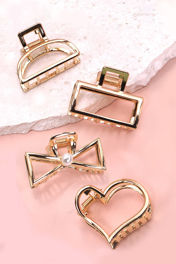 mini gold shapes hair claw clips heart rectangle