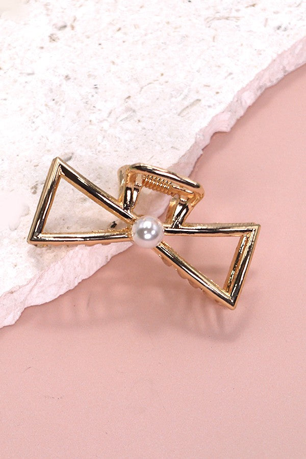 mini gold shape pearl bow hair claw clip