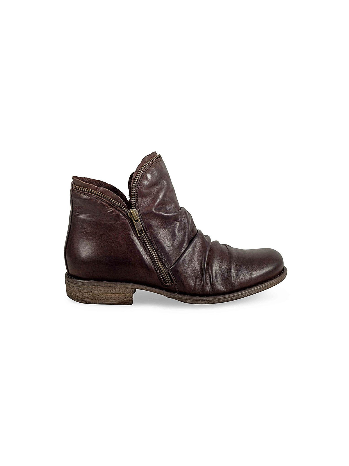Miz Mooz Luna Side Zips Ankle Boot in brown 