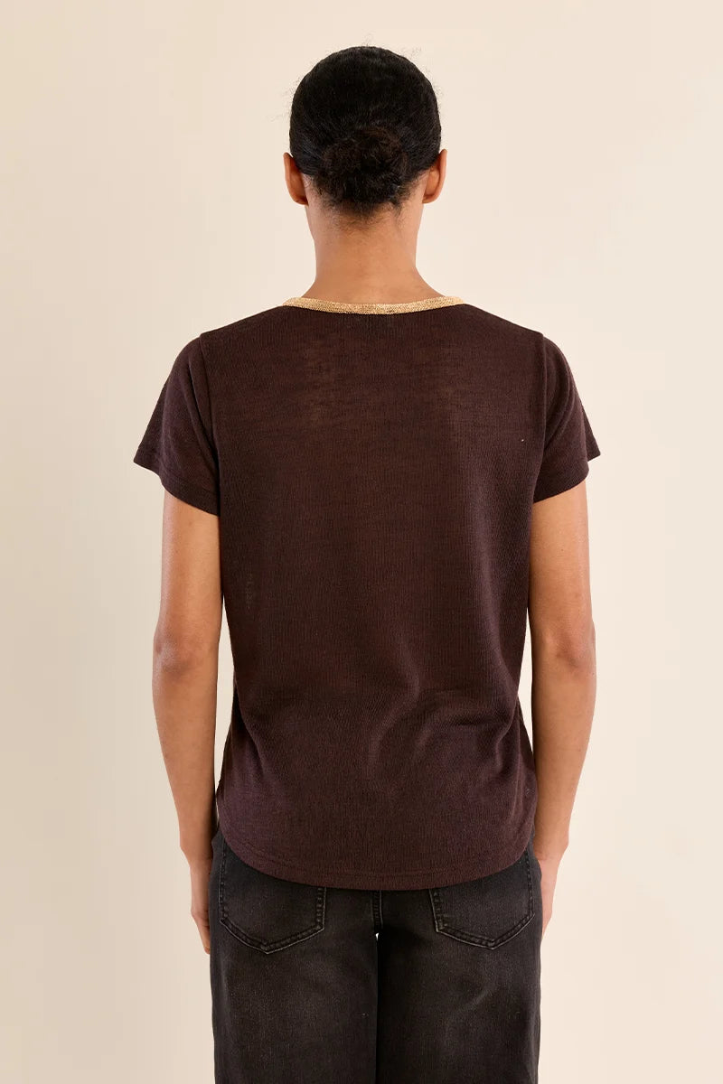 Molly Bracken Iridescent V-Neck T-Shirt chocolate 