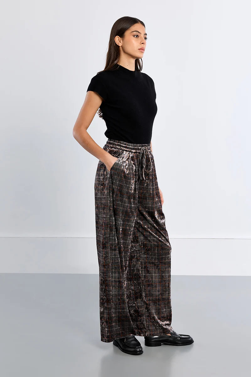 Molly Bracken Checked Velvet Pants brown 