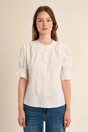 Molly Bracken Embroidered Ruffle Sleeve Top