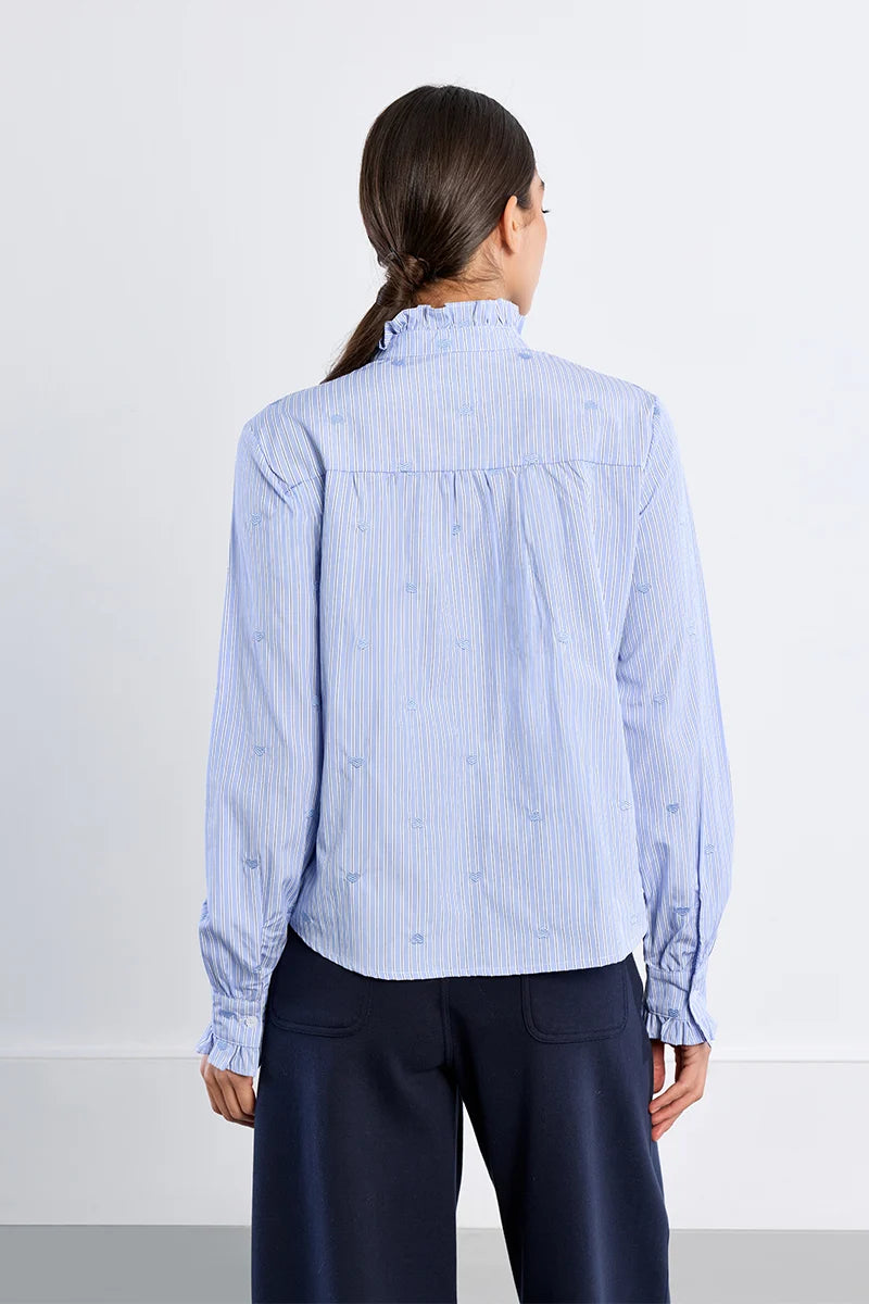 Molly Bracken Embroidered Hearts Victorian Collar Shirt blue 