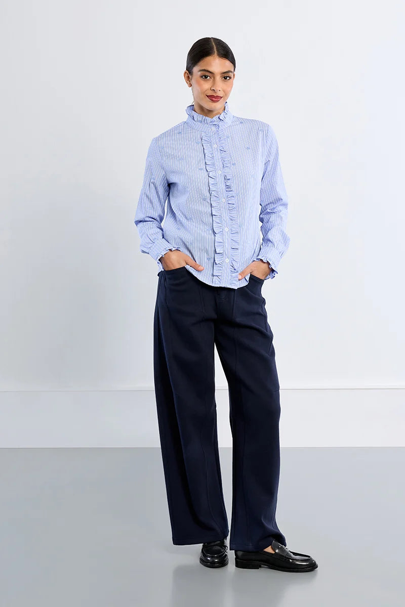 Molly Bracken Embroidered Hearts Victorian Collar Shirt blue 