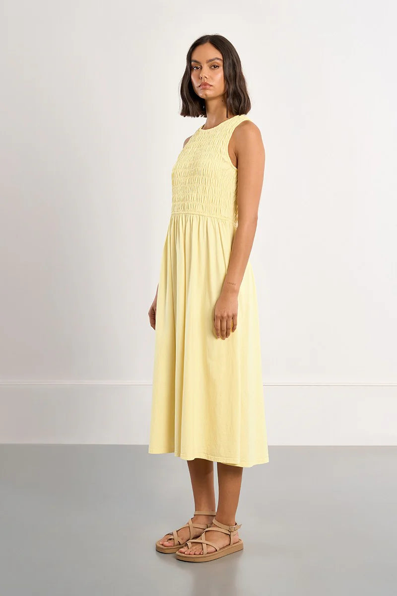 Molly Bracken Smocked Midi Dress yellow 